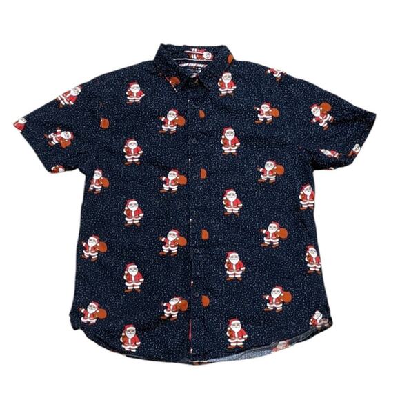 Santa & Snow Short Sleeve Button Down Cotton Shirt Ugly Christmas Men's M - Picture 1 of 6